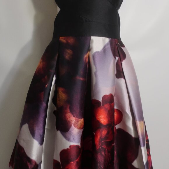 Womens Monique Lhuillier Plum Black Red Strappy V-Neck Floral Maxi Gown Dress 8 - Picture 9 of 15